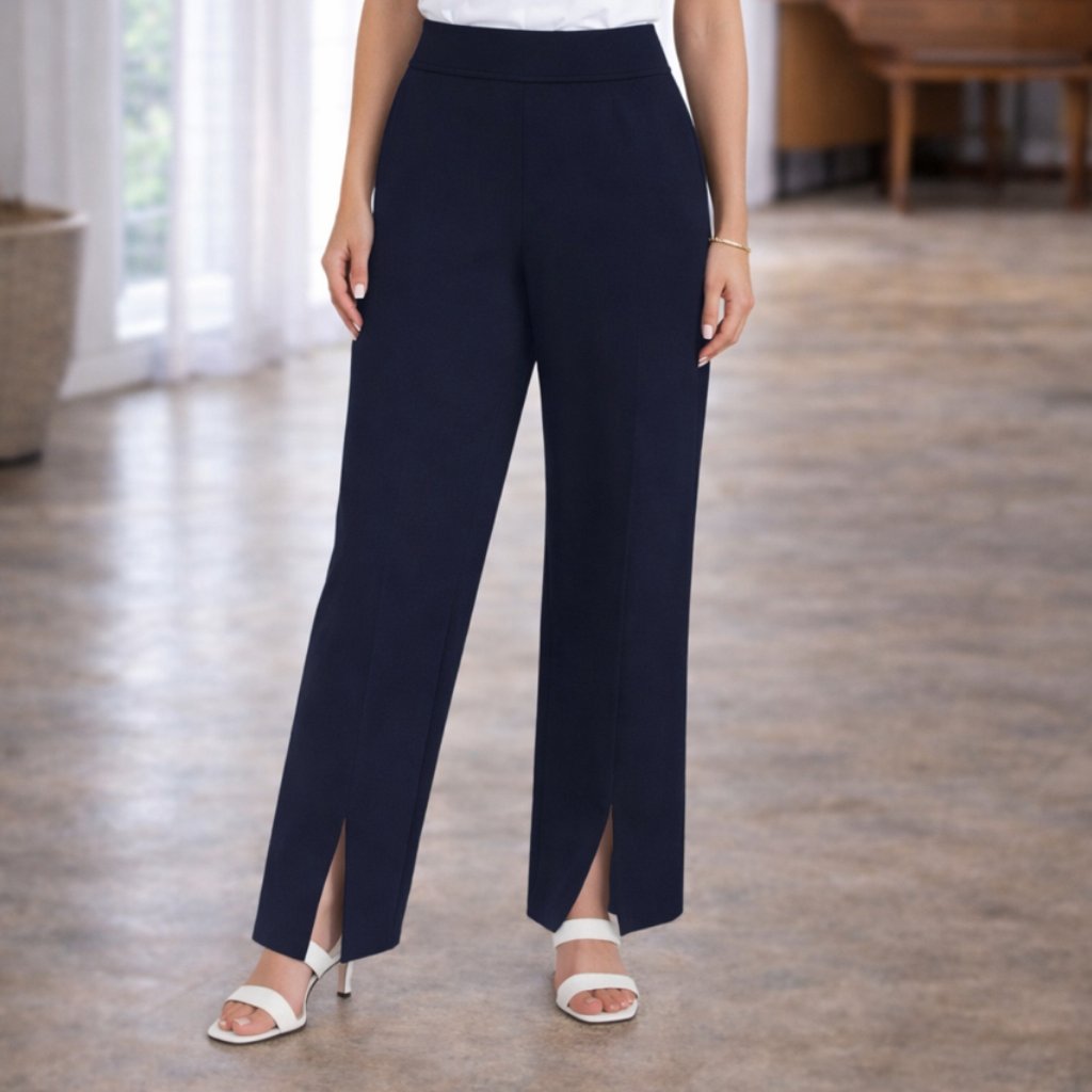 266014 Navy Pull On Pant With Front Slit By Frank Lyman